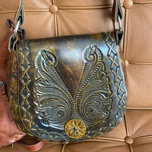 Vintage Embossed Leather Crossbody Bag